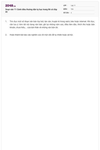 Soạn văn 11 Cánh diều Hướng dẫn tự học trang 86 có đáp án