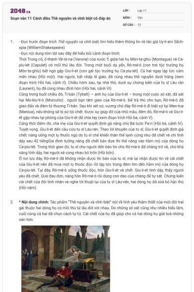 Soạn văn 11 Cánh diều Thề nguyền và vĩnh biệt có đáp án