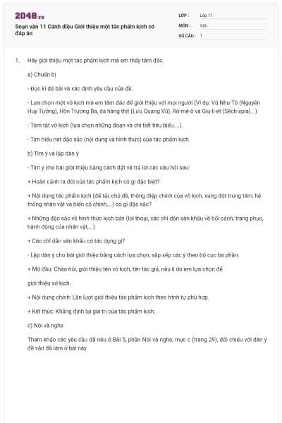 Soạn văn 11 Cánh diều Giới thiệu một tác phẩm kịch có đáp án
