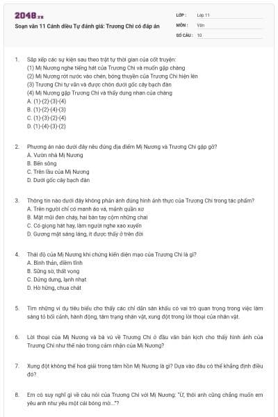 Soạn văn 11 Cánh diều Tự đánh giá: Trương Chi có đáp án