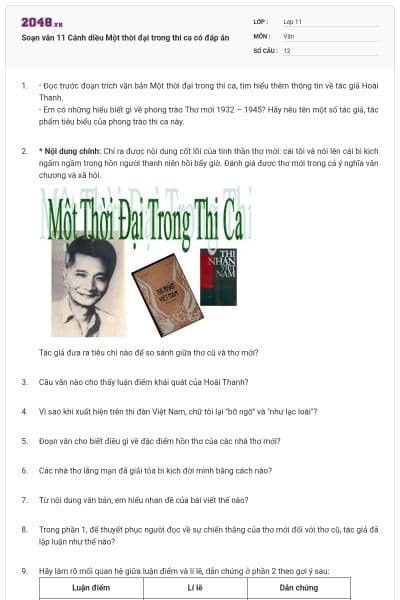 Soạn văn 11 Cánh diều Một thời đại trong thi ca có đáp án