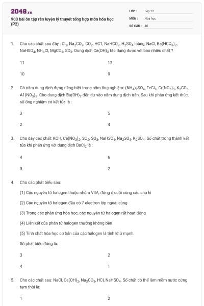900 bài ôn tập rèn luyện lý thuyết tổng hợp môn hóa học (P2)