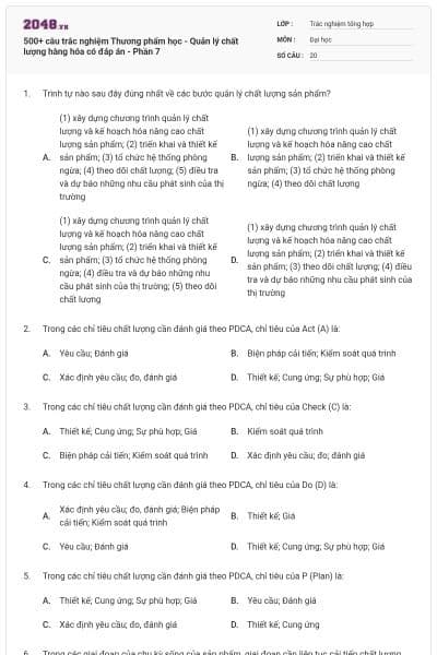 500+ câu trắc nghiệm Thương phẩm học - Quản lý chất lượng hàng hóa có đáp án - Phần 7