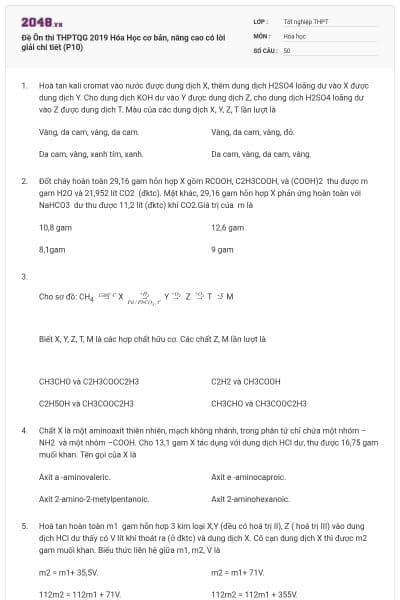 Đề Ôn thi THPTQG 2019 Hóa Học cơ bản, nâng cao có lời giải chi tiết (P10)