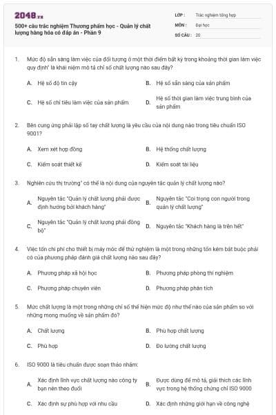 500+ câu trắc nghiệm Thương phẩm học - Quản lý chất lượng hàng hóa có đáp án - Phần 9