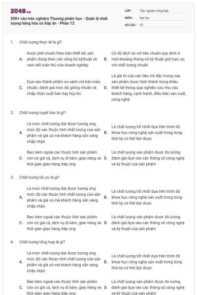 500+ câu trắc nghiệm Thương phẩm học - Quản lý chất lượng hàng hóa có đáp án - Phần 12