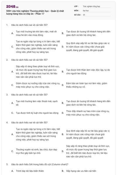 500+ câu trắc nghiệm Thương phẩm học - Quản lý chất lượng hàng hóa có đáp án - Phần 17