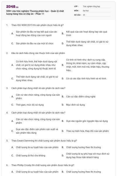 500+ câu trắc nghiệm Thương phẩm học - Quản lý chất lượng hàng hóa có đáp án - Phần 11