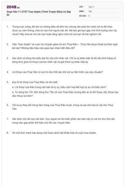 Soạn Văn 11 CTST Trao duyên (Trích Truyện Kiều) có đáp án