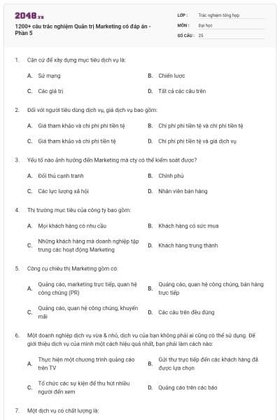 1200+ câu trắc nghiệm Quản trị Marketing có đáp án - Phần 5