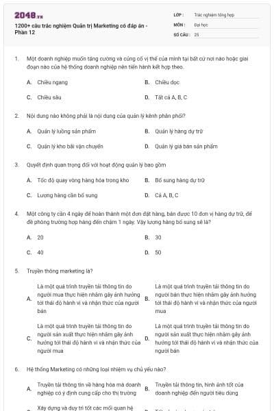 1200+ câu trắc nghiệm Quản trị Marketing có đáp án - Phần 12
