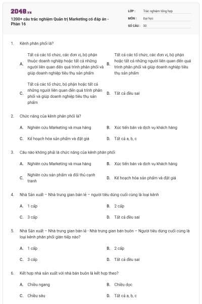 1200+ câu trắc nghiệm Quản trị Marketing có đáp án - Phần 16