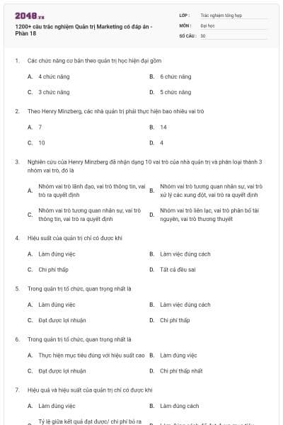 1200+ câu trắc nghiệm Quản trị Marketing có đáp án - Phần 18