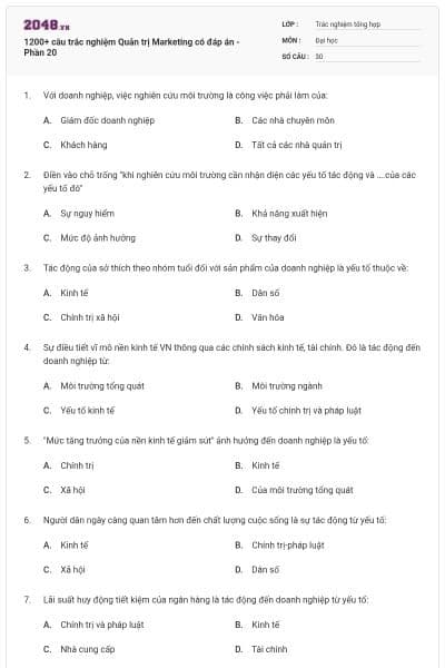 1200+ câu trắc nghiệm Quản trị Marketing có đáp án - Phần 20