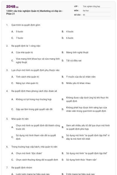 1200+ câu trắc nghiệm Quản trị Marketing có đáp án - Phần 21