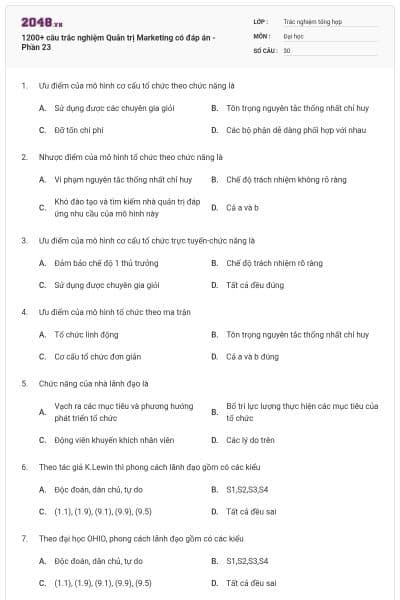 1200+ câu trắc nghiệm Quản trị Marketing có đáp án - Phần 23