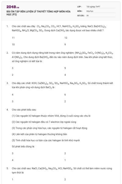 BÀI ÔN TẬP RÈN LUYỆN LÝ THUYẾT TỔNG HỢP MÔN HÓA HỌC (P2)