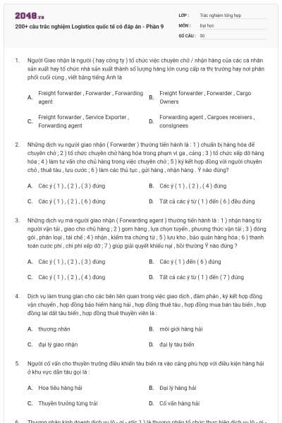 200+ câu trắc nghiệm Logistics quốc tế có đáp án - Phần 9
