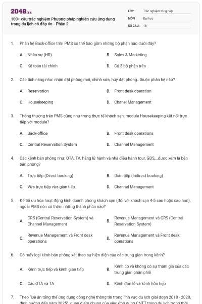 100+ câu trắc nghiệm Phương pháp nghiên cứu ứng dụng trong du lịch có đáp án - Phần 2