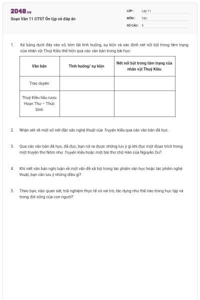 Soạn Văn 11 CTST Ôn tập có đáp án