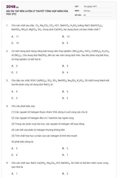 BÀI ÔN TẬP RÈN LUYỆN LÝ THUYẾT TỔNG HỢP MÔN HÓA HỌC (P2)