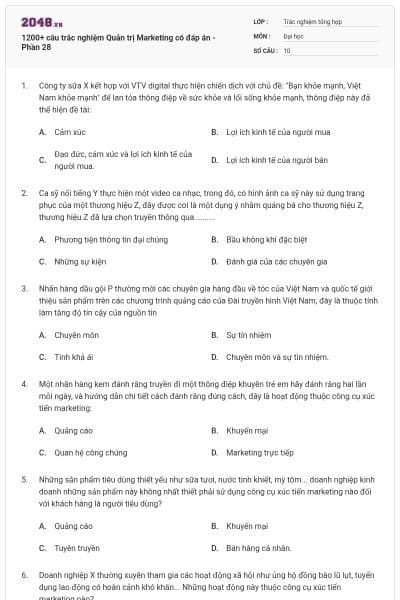 1200+ câu trắc nghiệm Quản trị Marketing có đáp án - Phần 28