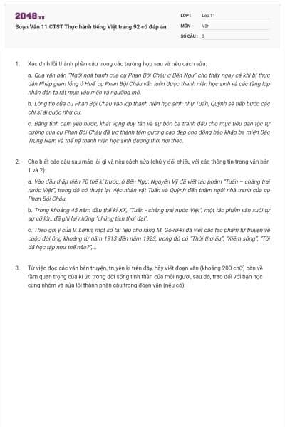 Soạn Văn 11 CTST Thực hành tiếng Việt trang 92 có đáp án