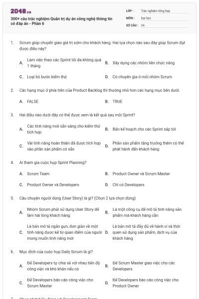 300+ câu trắc nghiệm Quản trị dự án công nghệ thông tin có đáp án - Phần 6