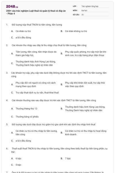 200+ câu trắc nghiệm Luật thuế và quản lý thuế có đáp án - Phần 4