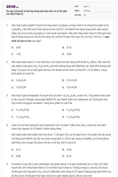Ôn tập lý thuyết và bài tập tổng hợp hóa hữu cơ có lời giải chi tiết( Phần 2)