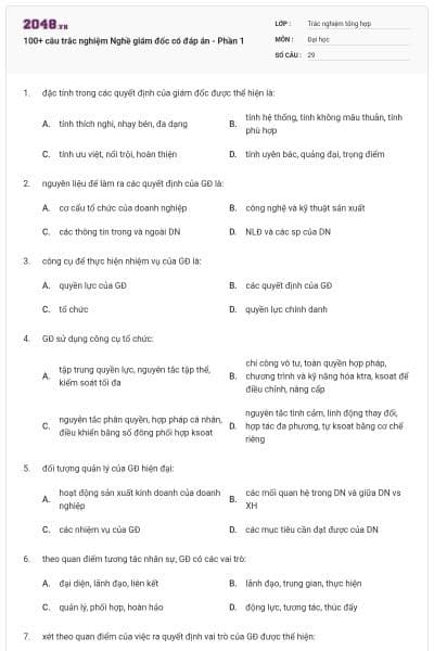 100+ câu trắc nghiệm Nghề giám đốc có đáp án - Phần 1