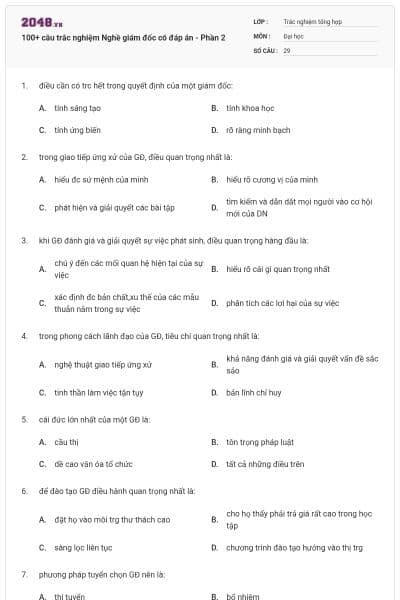 100+ câu trắc nghiệm Nghề giám đốc có đáp án - Phần 2