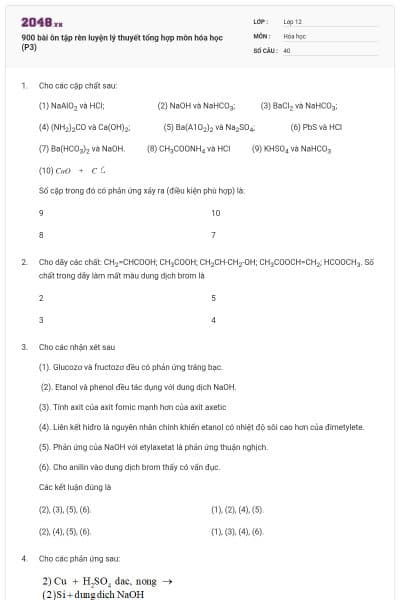 900 bài ôn tập rèn luyện lý thuyết tổng hợp môn hóa học (P3)