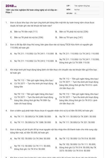 100+ câu trắc nghiệm Kế toán công nghệ số có đáp án - Phần 1
