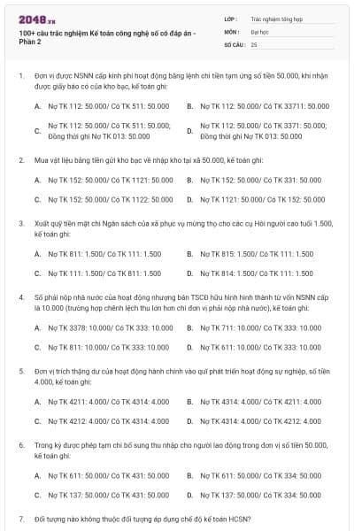 100+ câu trắc nghiệm Kế toán công nghệ số có đáp án - Phần 2