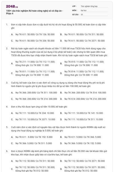 100+ câu trắc nghiệm Kế toán công nghệ số có đáp án - Phần 4