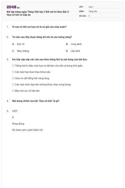 Bài tập hàng ngày Tiếng Việt lớp 2 Kết nối tri thức Bài 3: Họa mi hót có đáp án