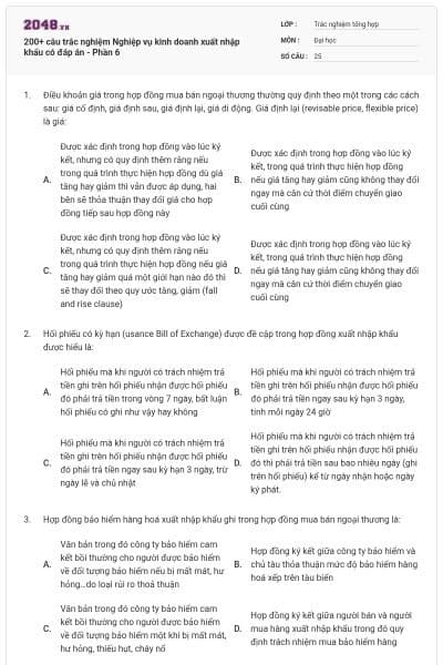 200+ câu trắc nghiệm Nghiệp vụ kinh doanh xuất nhập khẩu có đáp án - Phần 6