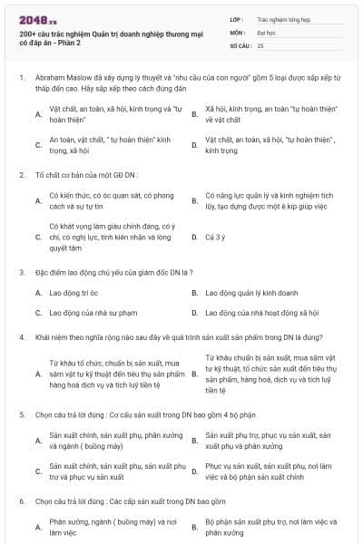 200+ câu trắc nghiệm Quản trị doanh nghiệp thương mại có đáp án - Phần 2