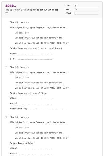 Giải VBT Toán 4 CTST Ôn tập các số đến 100 000 có đáp án