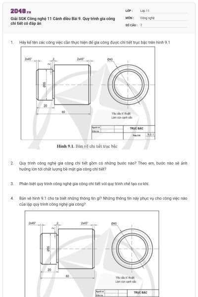 Giải SGK Công nghệ 11 Cánh diều Bài 9. Quy trình gia công chi tiết có đáp án