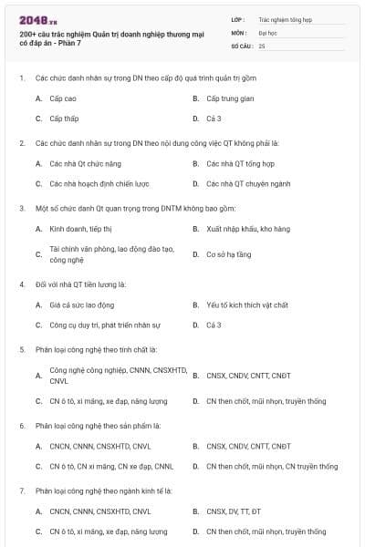 200+ câu trắc nghiệm Quản trị doanh nghiệp thương mại có đáp án - Phần 7