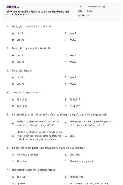 200+ câu trắc nghiệm Quản trị doanh nghiệp thương mại có đáp án - Phần 8