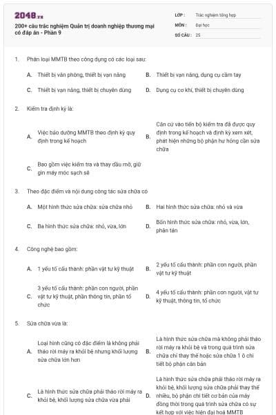 200+ câu trắc nghiệm Quản trị doanh nghiệp thương mại có đáp án - Phần 9