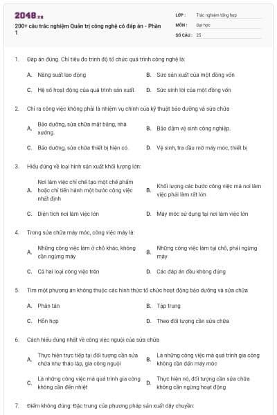 200+ câu trắc nghiệm Quản trị công nghệ có đáp án - Phần 1