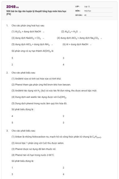900 bài ôn tập rèn luyện lý thuyết tổng hợp môn hóa học (P4)