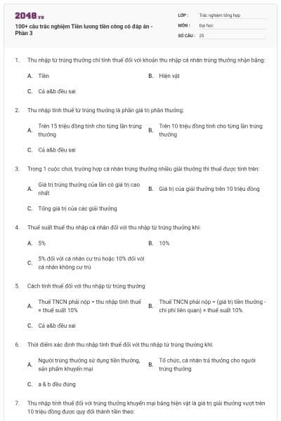 100+ câu trắc nghiệm Tiền lương tiền công có đáp án - Phần 3