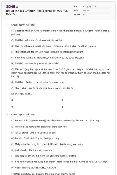 BÀI ÔN TẬP RÈN LUYỆN LÝ THUYẾT TỔNG HỢP MÔN HÓA HỌC (P7)