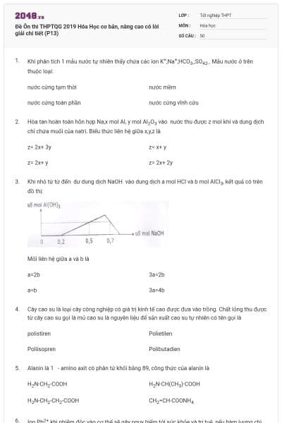 Đề Ôn thi THPTQG 2019 Hóa Học cơ bản, nâng cao có lời giải chi tiết (P13)