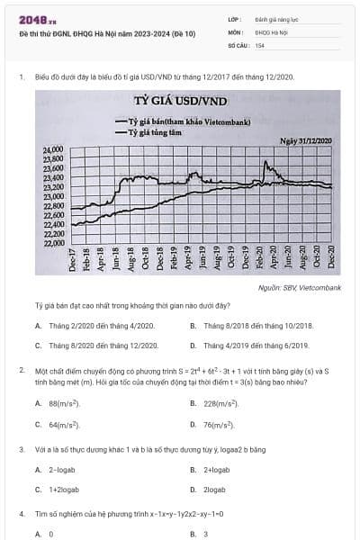 Đề thi thử ĐGNL ĐHQG Hà Nội năm 2023-2024 (Đề 10)